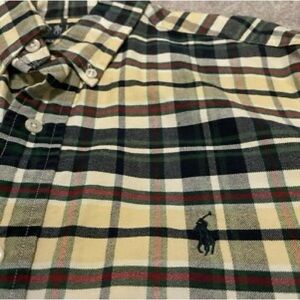 Ralph Lauren Yellow Plaid Button-Down Shirt with Navy Logo